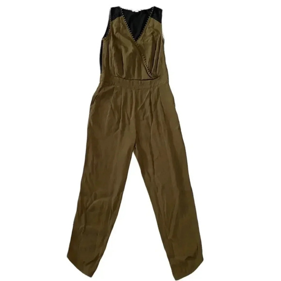 Anthropologie Leifsdottir Sani Lace Back Olive Green Cropped Jumpsuit Size 4 - Picture 3 of 16